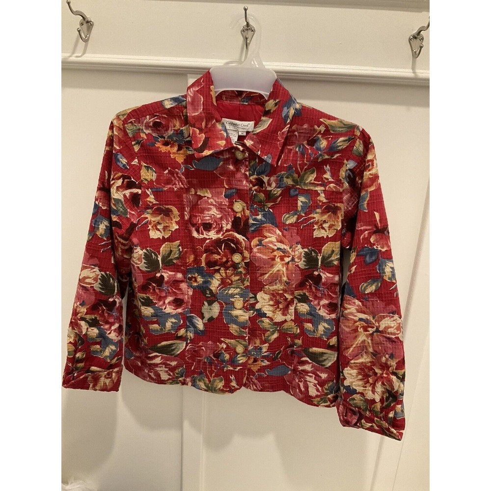 Coldwater Creek  Women’s Button Red Blue  Green Floral Shirt Jacket Size Medium